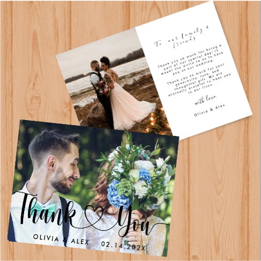 Elegante Chic Script Liefde Hart Dankkaart Kaart