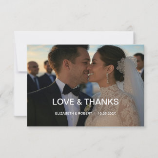 Elegante Chic Script Liefde Hart Trouw 2 Foto's Bedankkaart