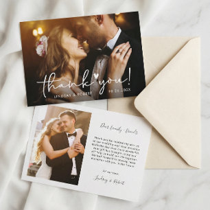 Elegante Chic Script Liefde Hart Trouwfoto Bedankkaart