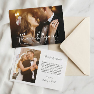 Elegante Chic Script Liefde Hart Trouwfoto Bedankkaart