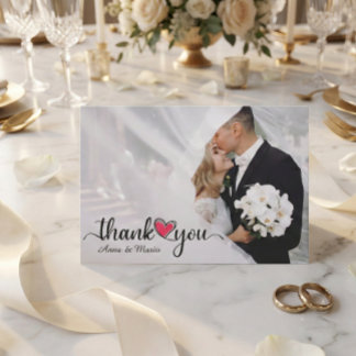 Elegante Chic Script Liefde Hart Trouwfoto Bedankkaart
