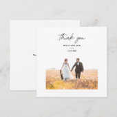 Elegante Chic Script Trouwfoto Dankkaart (Voorkant / Achterkant)
