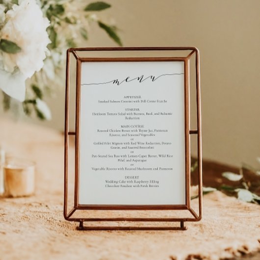 Elegante Chic Script Trouwmenu Sjabloon in Wit Menu