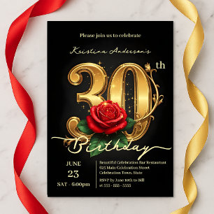 Elegante Chic verguld 30e met rode rozenbloei Kaart
