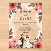 Elegante Chic Waterverf Bloemen Bruid Bruidegom Hu Acryl Uitnodigingen (Voorkant)