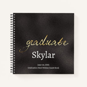 Elegante Chic Zwart Goud Afstuderen Gast Notitieboek