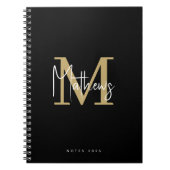 Elegante Chic Zwart Goud Wit Monogram Naam Notitieboek (Voorkant)