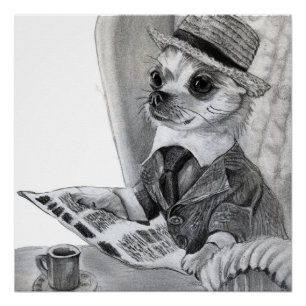 Elegante chihuahua die krant leest perfect poster