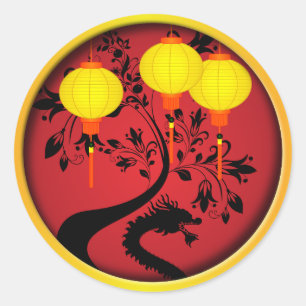 Elegante Chinese Nieuwjaar Dragon Gold Lanterns Ronde Sticker