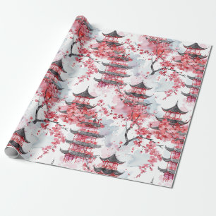 Elegante Chinese Pagode Kersenbloesem Cadeaupapier