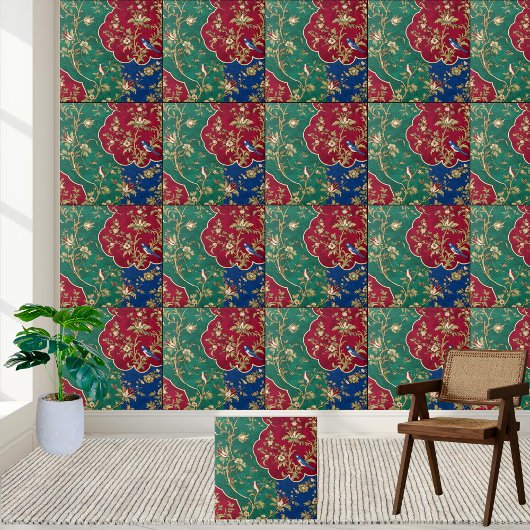Elegante  Chinoiserie Bird & Floral Pattern Tegeltje
