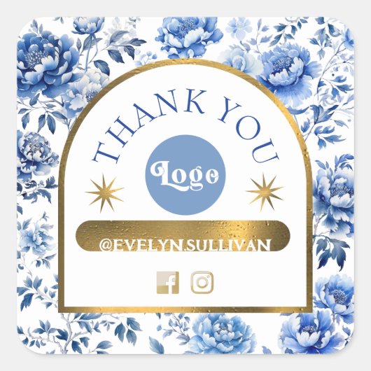 Élégante chinoiserie bleu fleurs sticker (Devant)