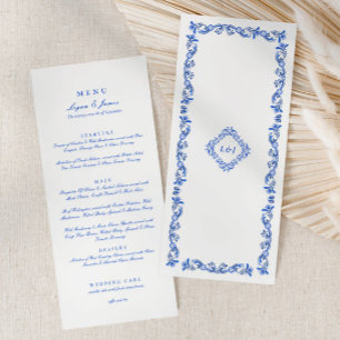 Élégante chinoiserie Bleue Menu Mariage Script