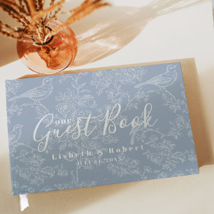 Elegante Chinoiserie Bloemen Blauw Huwelijk Gastenboek