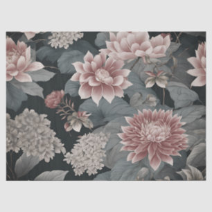 Elegante Chinoiserie Bloemen Grijs Raspberry Tissuepapier