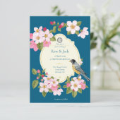 Elegante Chinoiserie Bloemen Vogel bruiloft uitnod Aankondiging (Staand voorkant)