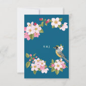 Elegante Chinoiserie Bloemen Vogel bruiloft uitnod Aankondiging (Achterkant)
