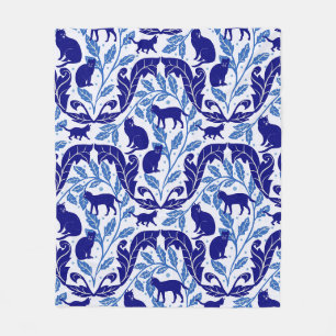 Elegante Chinoiserie Blue Black Cat-Whimsical Fleece Deken
