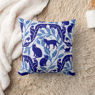 Elegante Chinoiserie Blue Black Cat-Whimsical Kussen