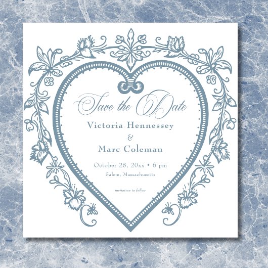 Elegante Chinoiserie Blue Heart Wedding Save The Date