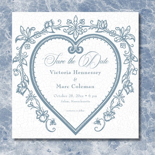  Elegante Chinoiserie Blue Heart Wedding Save The Date