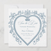  Elegante Chinoiserie Blue Heart Wedding Save The Date (Voorkant)