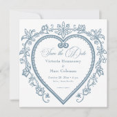 Elegante Chinoiserie Blue Heart Wedding Save The Date (Voorkant)