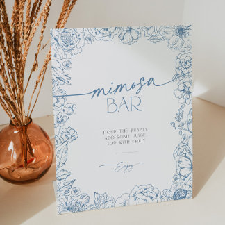 Elegante Chinoiserie Bridal Mimosa Bar Cocktail Reclamebord Met Voetstuk
