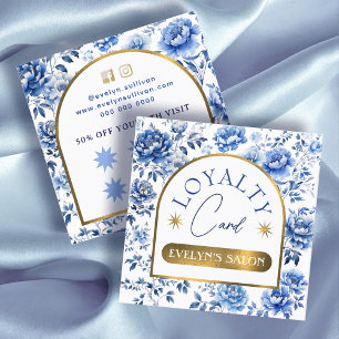 Élégante chinoiserie fleurs bleues carte de fidéli