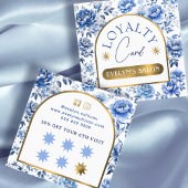 Élégante chinoiserie fleurs bleues carte de fidéli