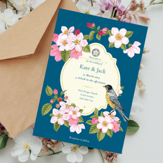 Élégante Chinoiserie Floral Bird Faire-part de mar