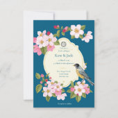 Élégante Chinoiserie Floral Bird Faire-part de mar (Devant)