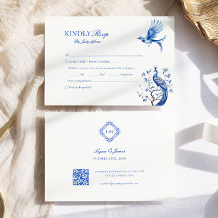 Elegante Chinoiserie Maaltijdkeuze Trouwen RSVP Kaartje