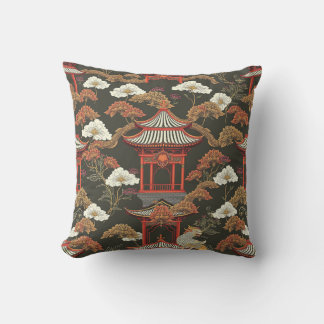 Elegante Chinoiserie Pagoda Zwart Rood Buitenkussen
