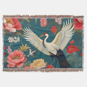 Elegante chinoiserie pioenen & kraanvogels deken