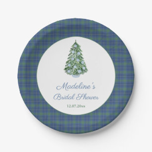 Elegante Chinoiserie Tartan Christmas Vrijgezellen Papieren Bordje