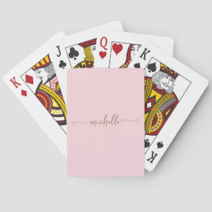 Elegante Chique Bleek Roze Monogram Naam Gouden Sc Pokerkaarten