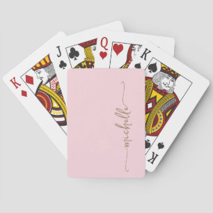 Elegante Chique Bleek Roze Monogram Naam Gouden Sc Pokerkaarten