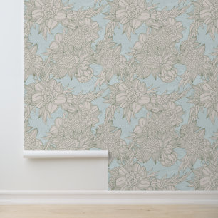 Elegante Chique Bleke Blauwe Salie Rozen & Dahlia Behang