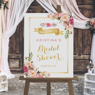 Elegante Chique Bloem Gouden Lijst Bruidsdouche Poster
