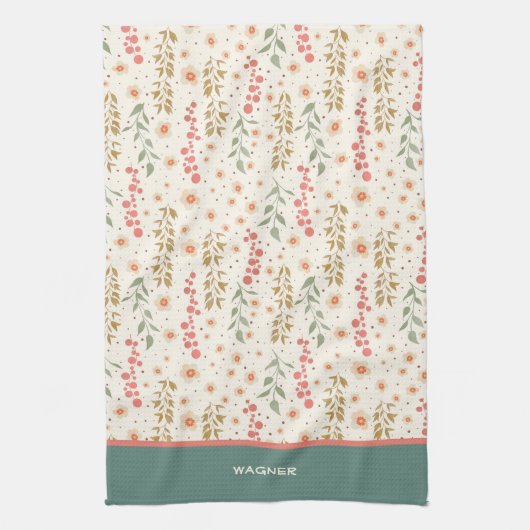 Elegante chique bloemenpatroon Aangepaste naam Theedoek (Verticaal)