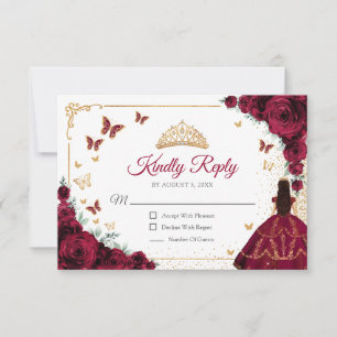 Elegante chique bordeauxrozen gouden Quinceanera-r RSVP Kaartje