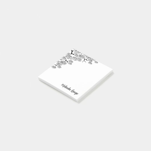 Elegante chique botanische zwarte witte pijnboomta post-it® notes (Schuin)