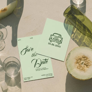 Elegante chique crèmekleurige saliegroene bruiloft save the date