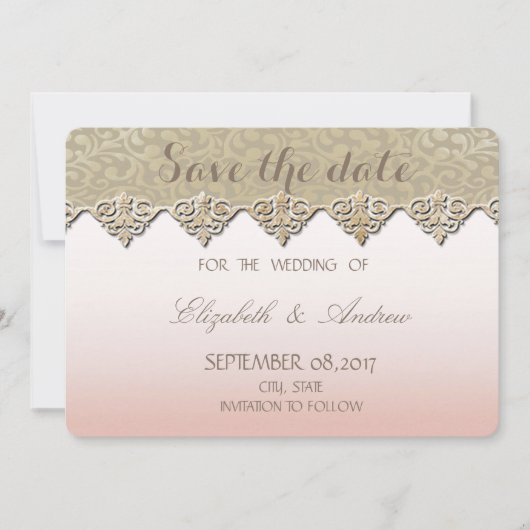 Elegante chique damast trouwkaart 'Save the date' Save The Date (Voorkant)