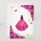 Elegante chique fuchsia roze rozen goud quinceaner kaart (Achterkant)