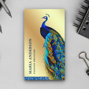 Elegante Chique Goud Folie Blauwe Indische Pauw Visitekaartje