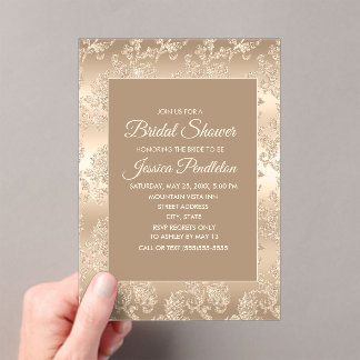 Elegante Chique Gouden Champagne Vintage Bruidsfee Acryl Uitnodigingen