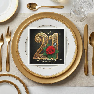 Elegante Chique Gouden Filigraan Rode Roos 21e Ver Servet