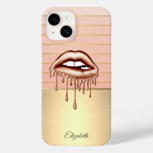 Elegante Chique Gouden Gestreepte Lippen, Druppels Case-Mate iPhone 14 Hoesje